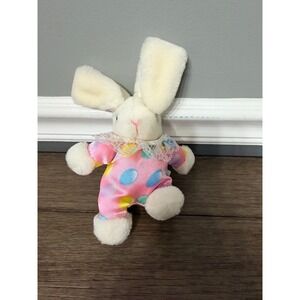 Vintage Dan Dee Easter Bunny in Jellybean Polka Dot Satin Pajamas Plush